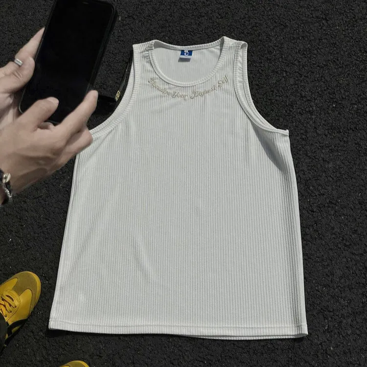 美式复古刺绣坎肩背心男2025春季新款小众设计感无袖t恤健身内搭