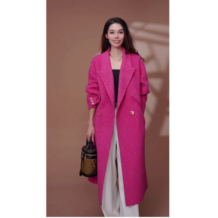 【25060杨贵妃】时尚羊驼羊毛大衣气质设计师款秋冬毛呢外套-禁水洗