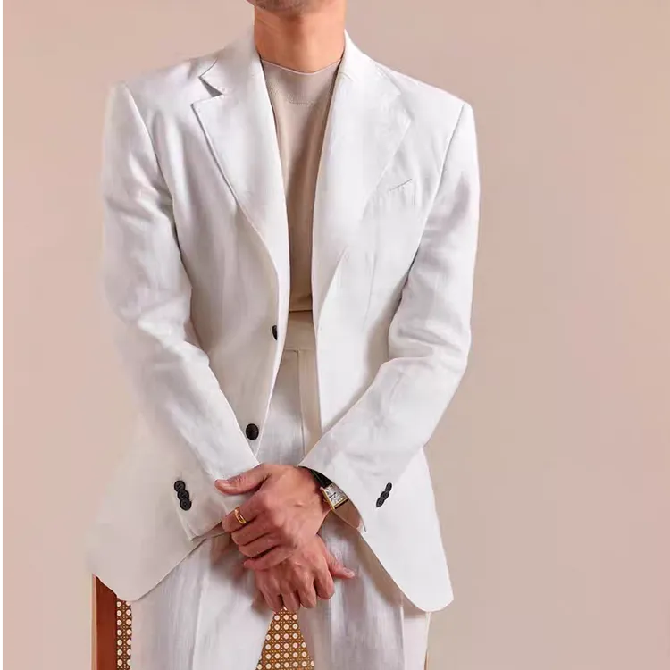 上衣早秋亚麻长袖透气正装褶皱薄款男装夏季西服上装休闲