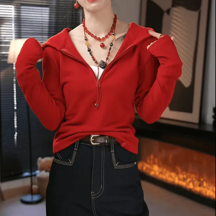 双面德绒锁温保暖暖半拉链连帽卫衣2025新款秋冬休闲纯色上衣