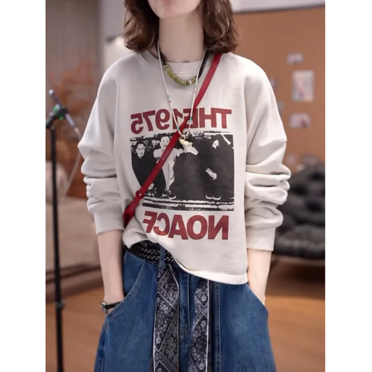 美式潮牌印花短款卫衣女2025秋季新款时尚宽松百搭显瘦套头上衣潮