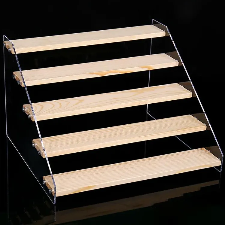 亚克力收纳展示架阶梯盲盒手办置物架多层梯形架化妆品木质陈列柜