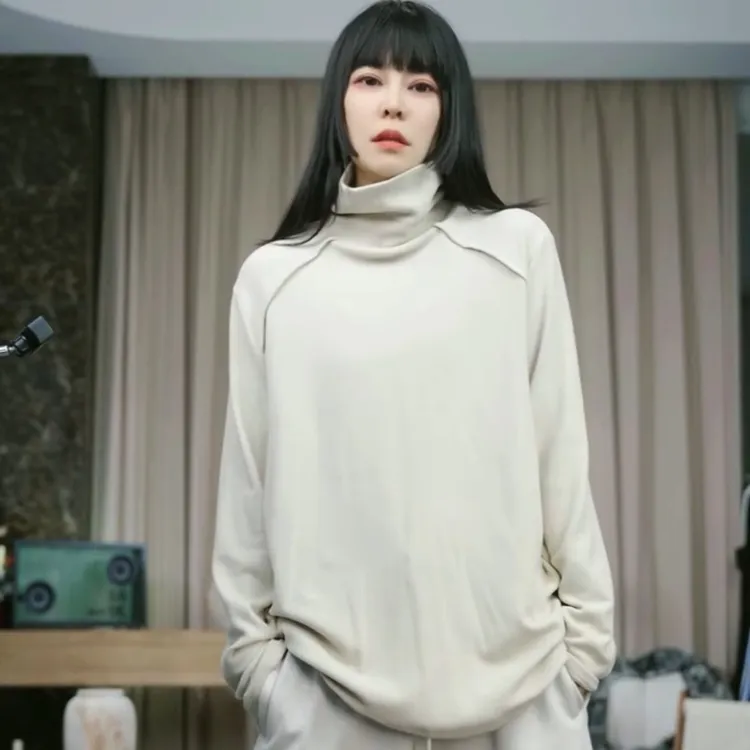 infobyfive2025冬季新款长袖插肩袖高领德绒打底衫绒衫2DK0814