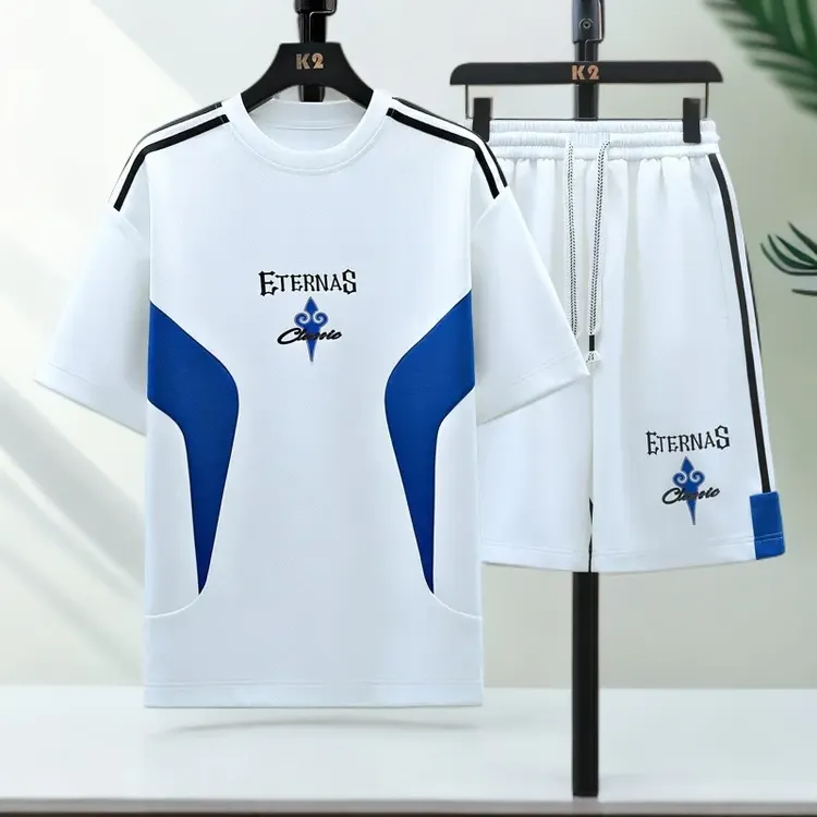 2025时尚拼色青少年T恤休闲圆领短袖上衣舒适透气宽松服装