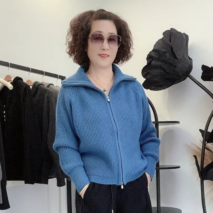 翻领立领两穿拉链毛衣（5色）