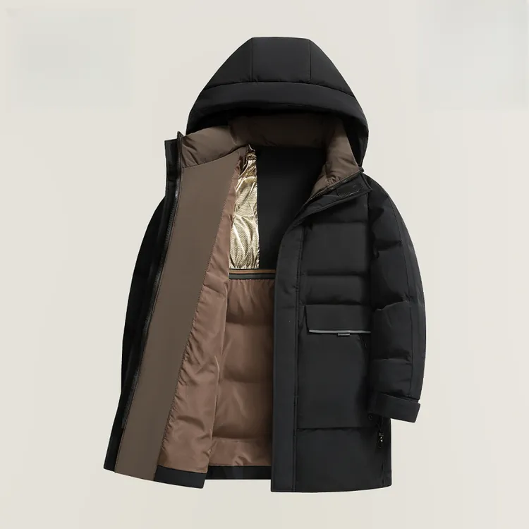 男士中长款羽绒服2025新款户外加厚保暖防风商务休闲连帽鸭绒外套