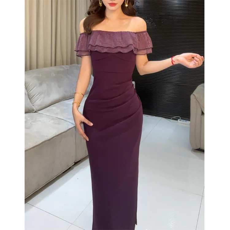 夏季小众优雅法式气质时尚修身设计感开叉连衣裙女装连衣裙