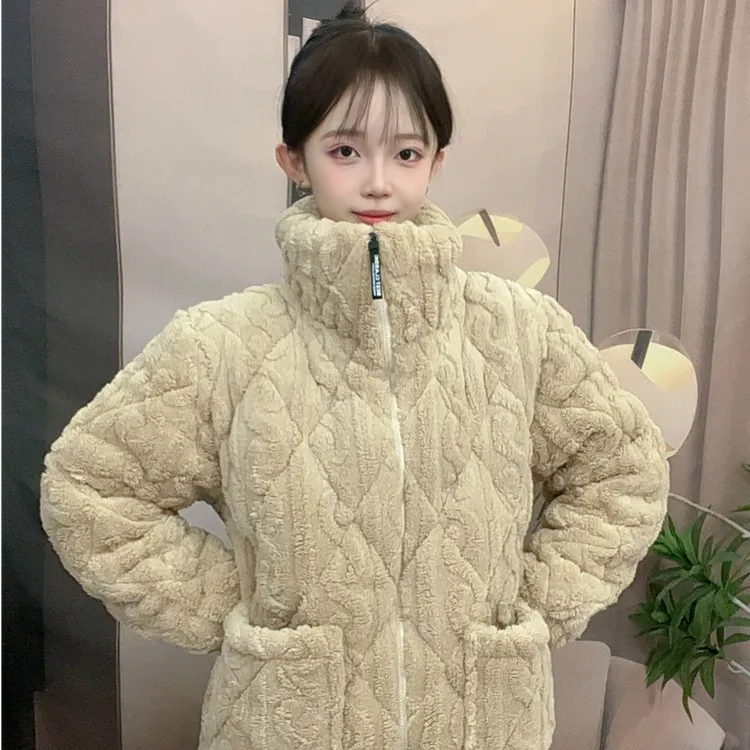 【四斤】三层夹棉加厚提花绒睡衣女冬季宽松保暖可外穿家居服套装