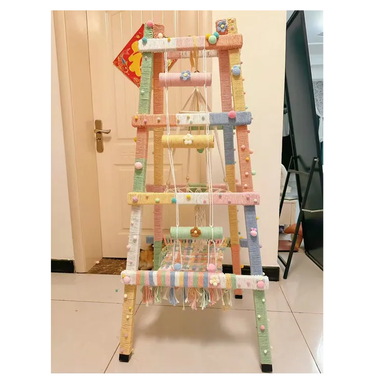 【定制成品专拍】猫爬梯多巴胺猫爬架人字梯diy猫爬架手工编织成品