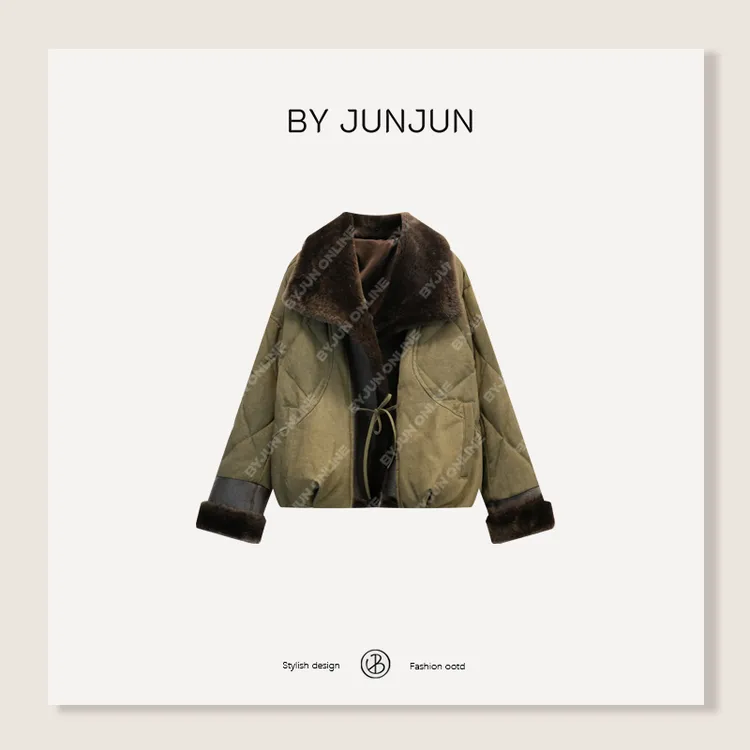 ByJunjun 栗子抹茶 皮毛一体鹅绒服冬季保暖必备高级感女装外套