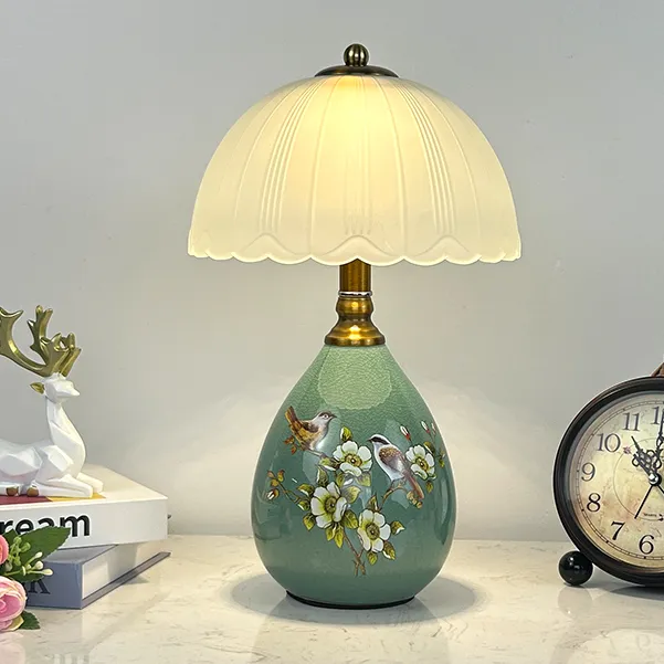 陶瓷轻奢卧室床头灯时尚创意温馨浪漫USB调光充电触摸台灯家用