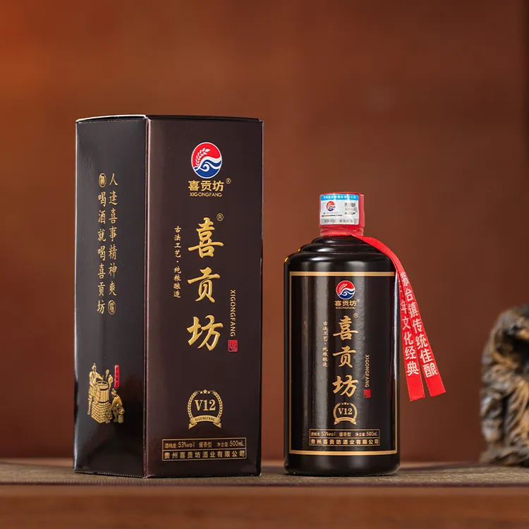 喜贡坊V12茅台镇纯粮酱香型白酒礼盒装一箱(6瓶)53%Vol500ml
