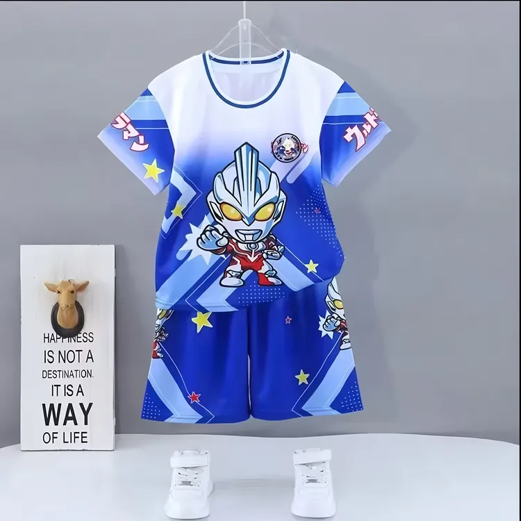 奥特曼男童速干发光短袖套装衣服蜘蛛侠男中小篮球服透气两件套装