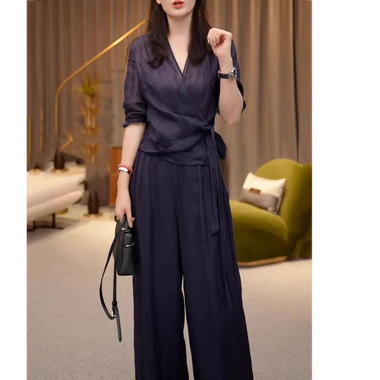 高级感时尚韩版休闲套装女2025夏季新款轻奢显瘦减龄上衣+长裤