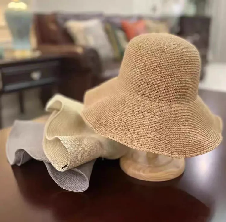 夏手工编织细钩针织轻奢草帽遮阳帽女士仙女出游防晒细草渔夫帽子