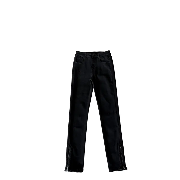 whoskongxx｜时髦yyds拉链拼皮弹力牛仔裤（干洗，不加绒