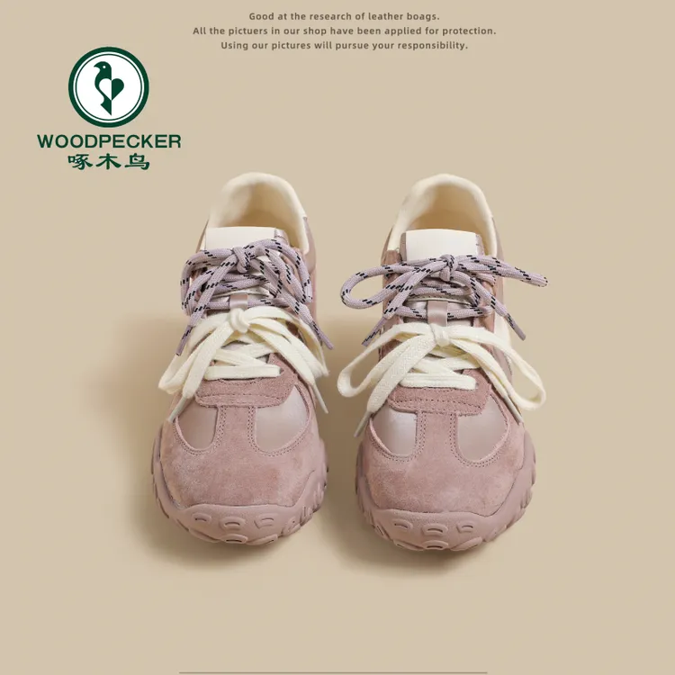 啄木鸟7cm内增高德训鞋女2025新款复古百搭双鞋带厚底运动阿甘鞋