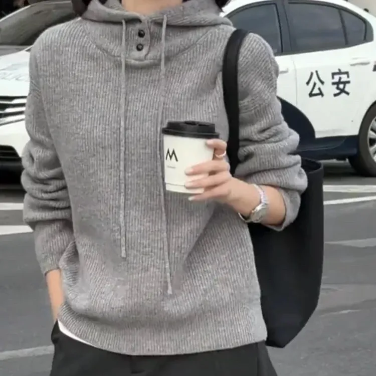 高端轻奢英伦风女士羊毛衫甄选100%纯羊毛休闲时尚连帽针织衫卫衣