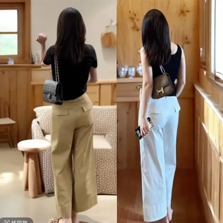 高腰直筒阔腿休闲裤女夏季新款显瘦梨形身材九分裤