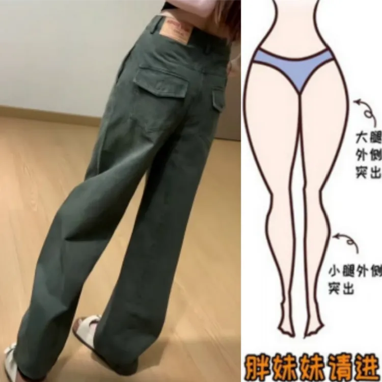 格洛森早秋新款宽松直筒时尚设计感口袋高腰阔腿百搭休闲工装长裤