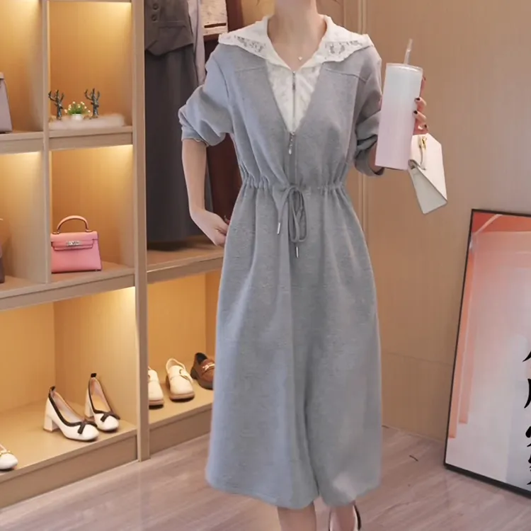 2025新款春季假两件高腰显瘦时尚气质V领连衣裙LK2501767