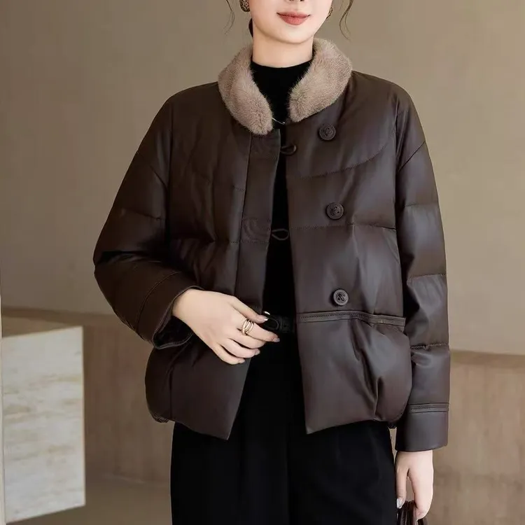 Y1827新中式皮棉衣2025新款毛领时尚夹克棉服上衣加厚短款外套女