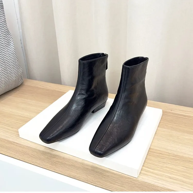 真皮羊皮法式瘦瘦短靴女方头2025新款爆款秋冬粗跟中跟切尔西靴子