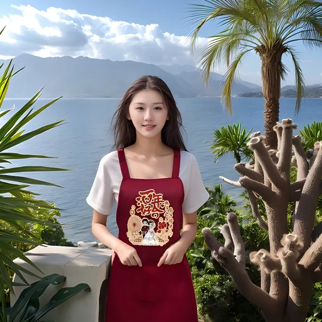 加厚喜庆围裙套装酒红色喜宴婚庆围腰定制结婚新娘嫁妆批发印字