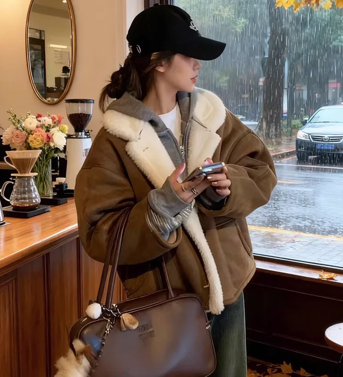 赵露思同款许妍毛毛外套女冬季新款环保皮毛一体毛绒外套