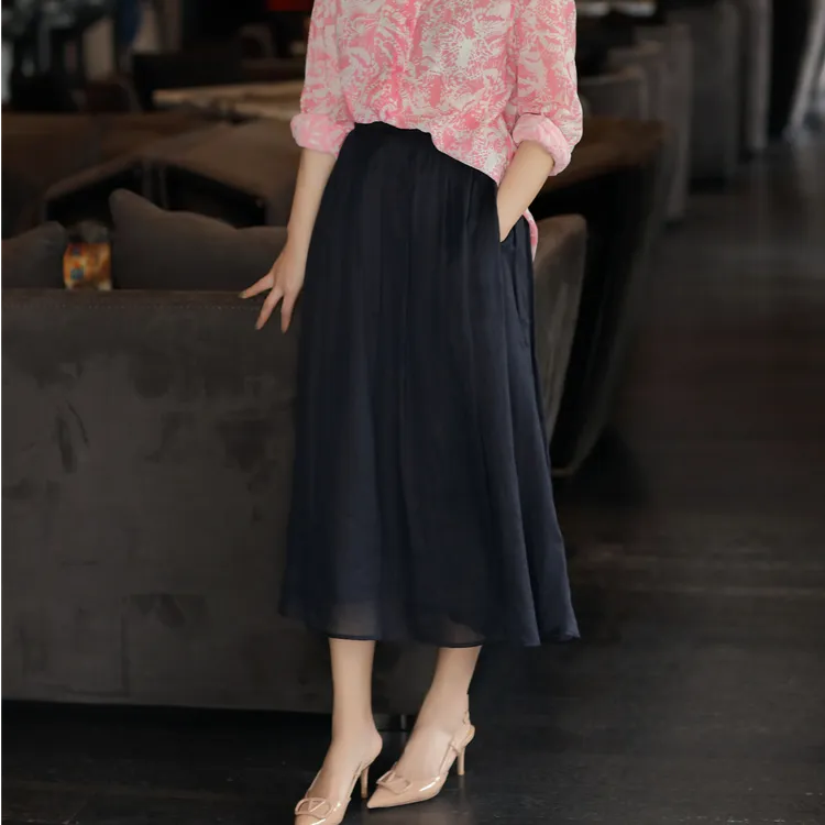 【杜小小】“优雅线条”纯色苎麻百搭气质微松紧显瘦女装半身裙9382-5