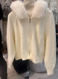 长袖短款法式女针织毛针织衫女装开衫网红加绒毛领可拆卸#92005