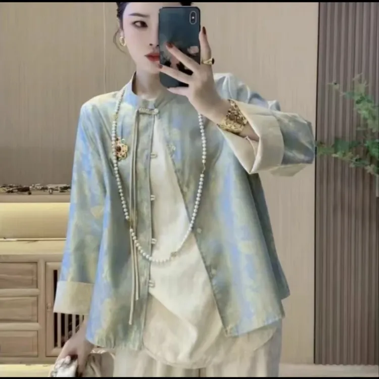 春季新款外套女气质网红时尚休闲百搭国风重工提花牛仔新中式夏季