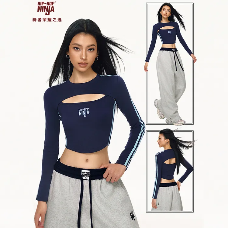 HIPHOP NINJA 爵士舞罩衫吊带背心上衣女美式辣妹长袖T恤两件套