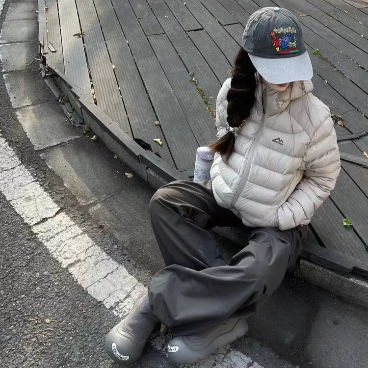 韩系轻薄小个子运动棉服外套女连帽修身设计感短款修身排骨服棉袄