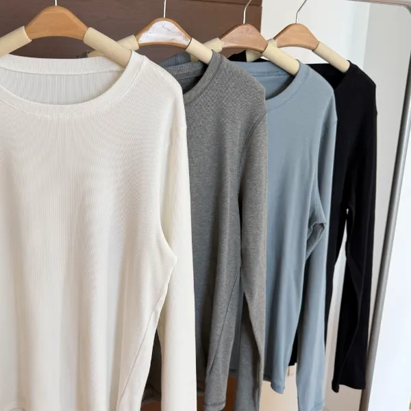 【瘦瘦】秋冬四色圆领时尚竖坑条套头百搭宽松长袖打底S01209