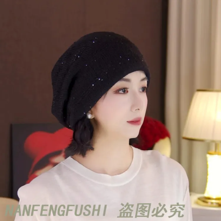秋冬新款堆堆帽女针织帽子宽松版遮白发显脸小韩版时尚百搭包头帽