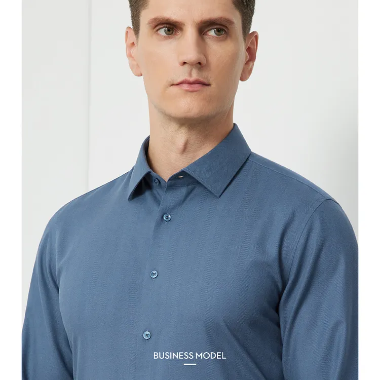 ENZO男士可机洗羊毛莱赛尔时尚商务休闲秋冬长袖衬衣翻领上衣