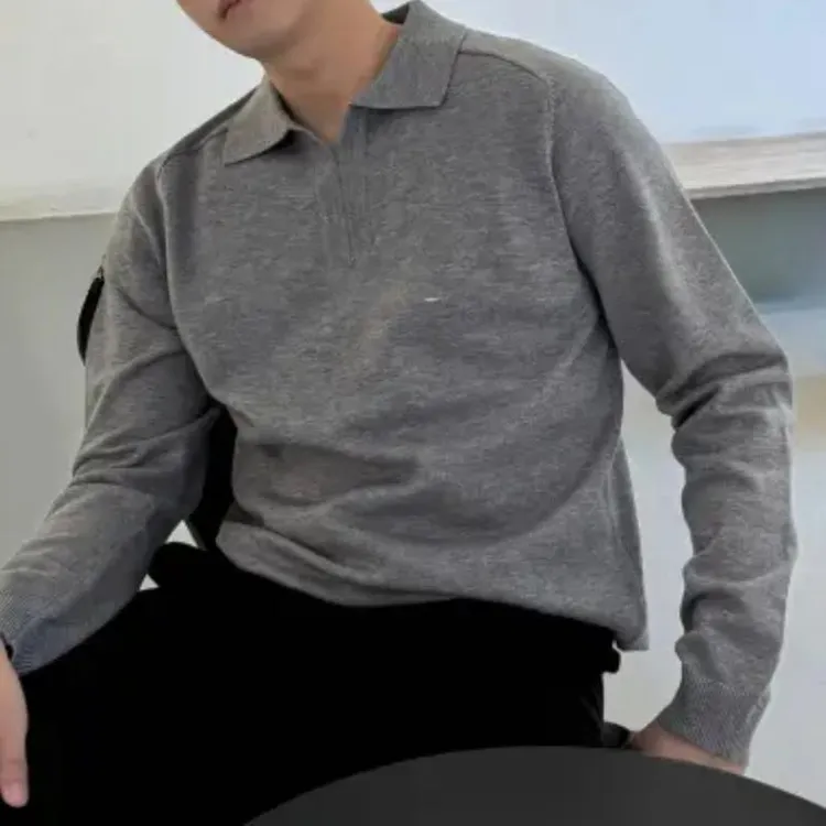 轻奢痞帅男装松弛自洽‘ 老钱风格调混纺极简百搭POLO针织衫长袖