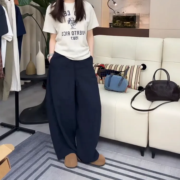 2025夏季新款慵懒通勤套装女印花短袖t恤阔腿长裤两件套