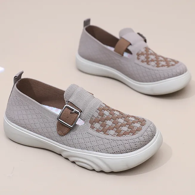 2025年秋季新款网面透气休闲鞋轻便舒适一脚蹬防滑耐磨健步鞋女鞋