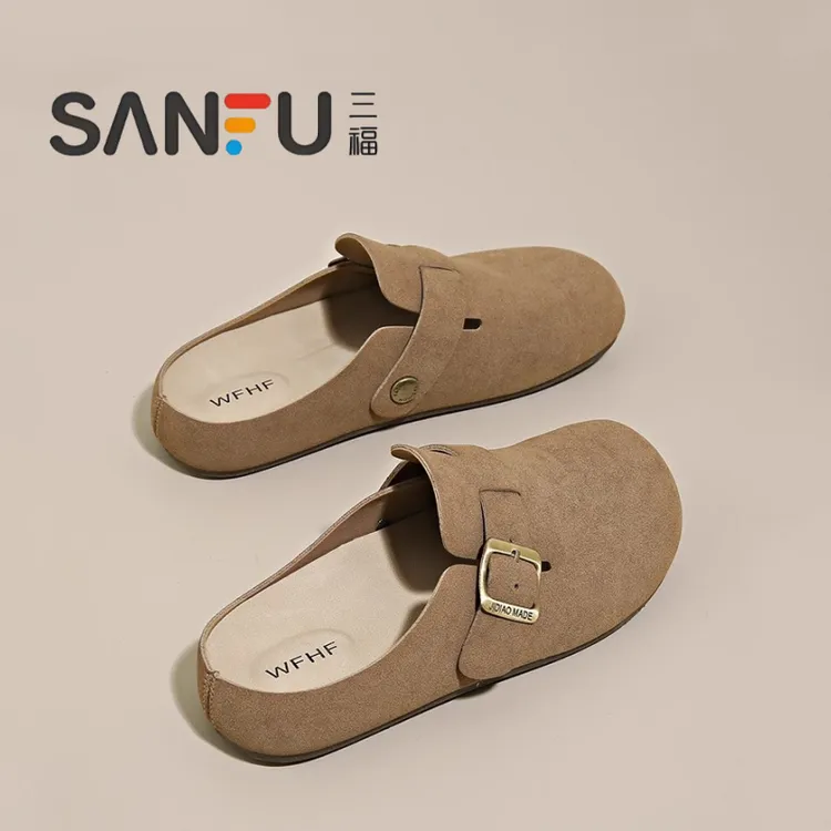 三福百搭厚底勃肯鞋女外穿2025新款春夏一脚蹬软底包头半拖博肯鞋