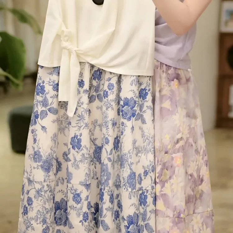 樱落长街减龄女小众绑带短袖上衣洋气半身裙两件套装