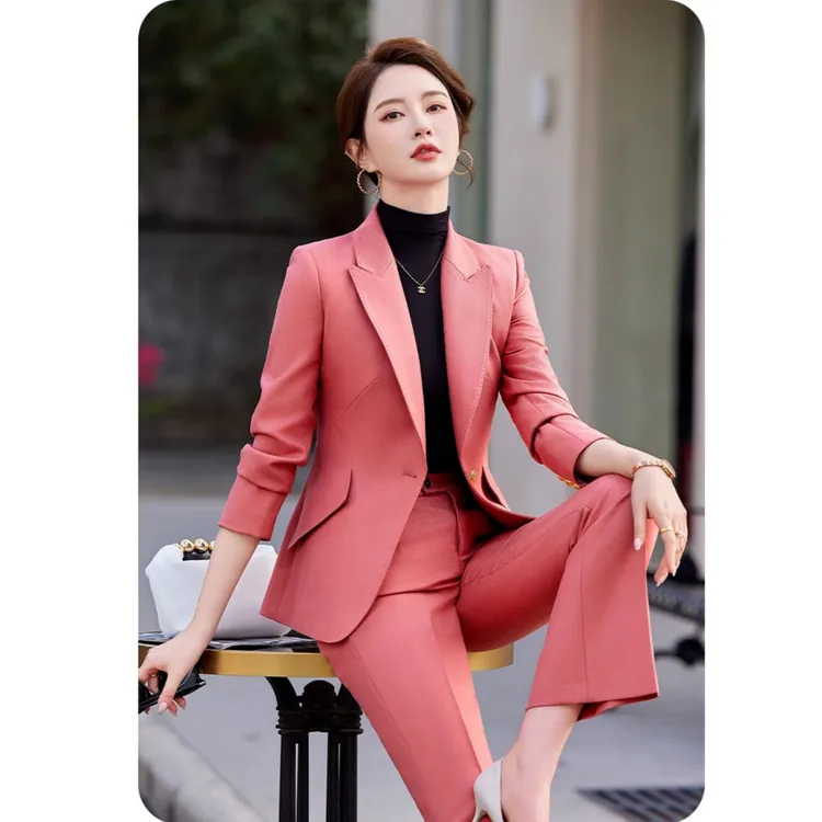 粉色西装套装女2025春秋新款气质女神范高级感职业正装西服两件套