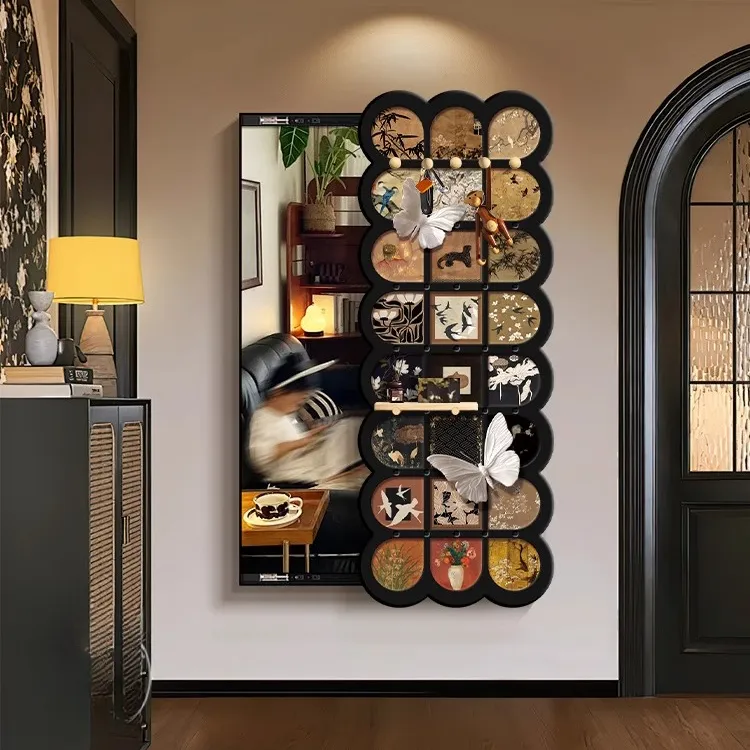 玄关洞洞隐形置物隐藏全身推拉隐藏式穿衣镜穿衣装饰画镜子挂墙