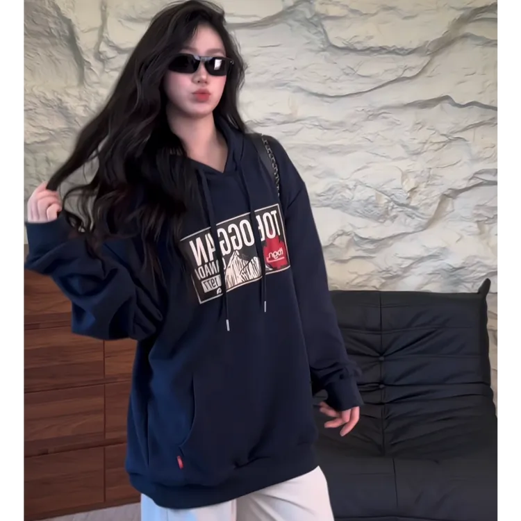 toboggan美式原创枫叶字母印花连帽卫衣情侣款休闲潮流长袖上衣