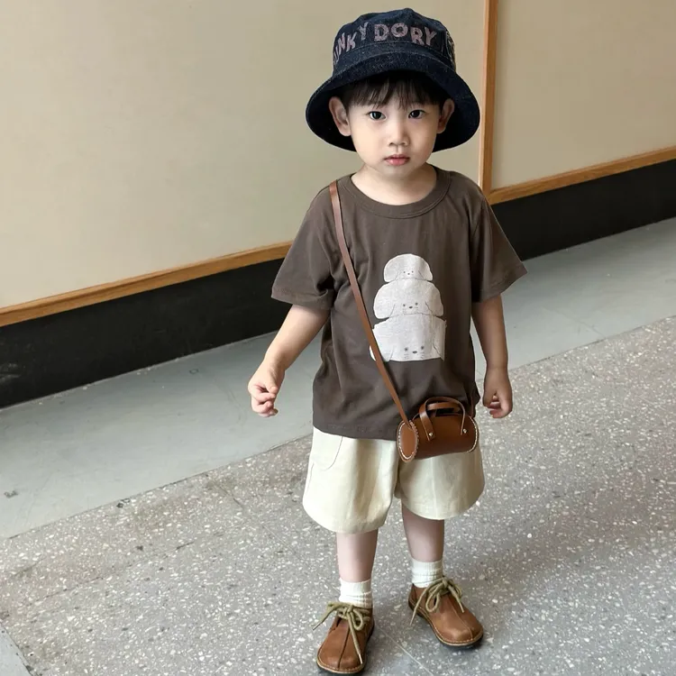 纯棉男童短袖套装夏季新款2025韩系中小童儿童装上衣短裤两件套潮