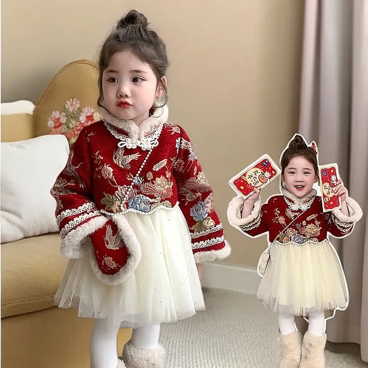 女宝中国风唐装儿童洋气秋冬季红色女童宝宝中小童加厚喜庆拜年服