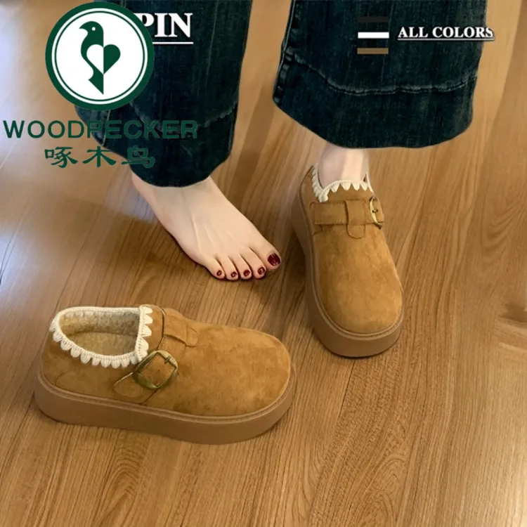 啄木鸟厚底加绒勃肯鞋女2025新款秋冬季豆豆鞋保暖雪地靴低帮棉鞋