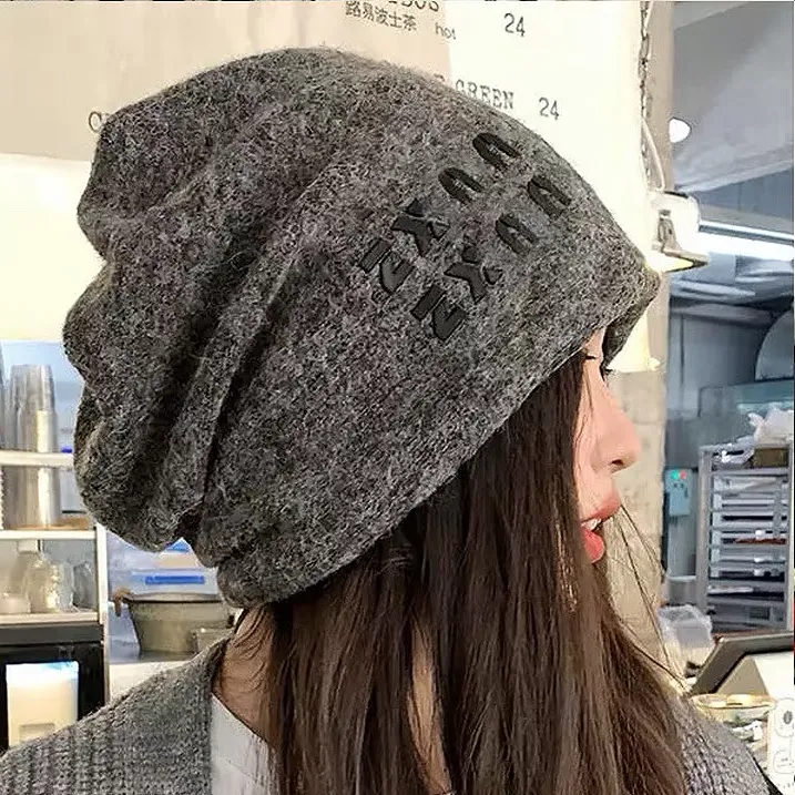 加厚加绒方圆脸大头围羊毛堆堆帽子女冬季宽松针织冷帽德绒内衬商品图