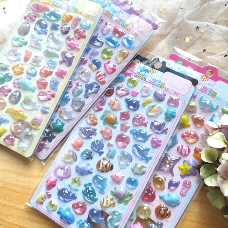 海洋生物3D趣味浮雕贴儿童女孩立体宝宝水晶贴纸可爱贴画手机装饰